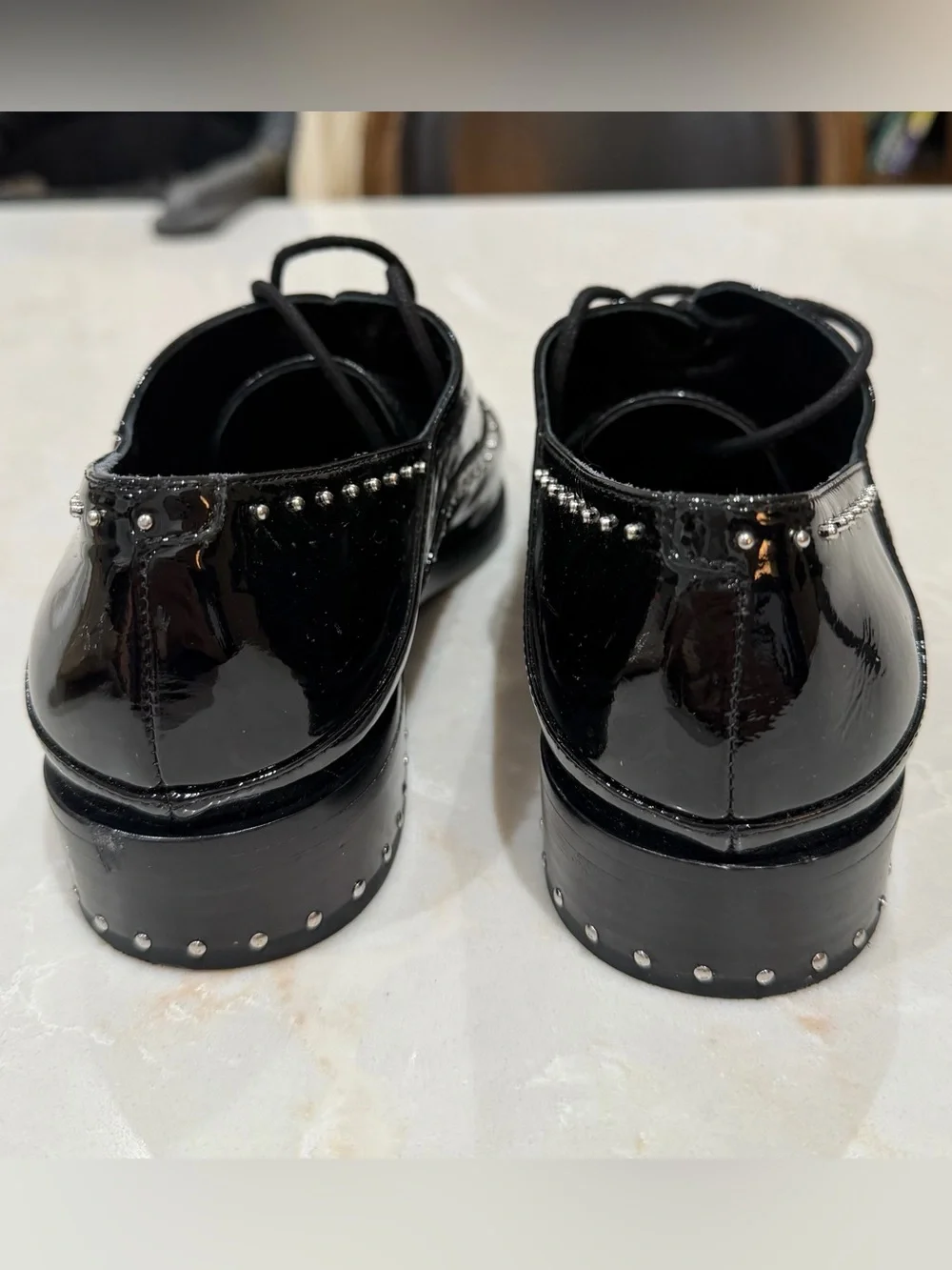 Sigerson Morrison Elinor Black Patent Studded Oxford Shoes